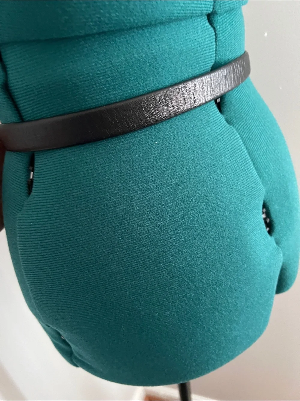 St. John Black Leather Belt with Gold Ribbed Centerpiece